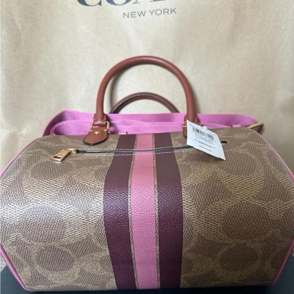 NEW! Coach Rowan Satchel Bag In Signature Canvas With Stripe - Picture 5 of 6